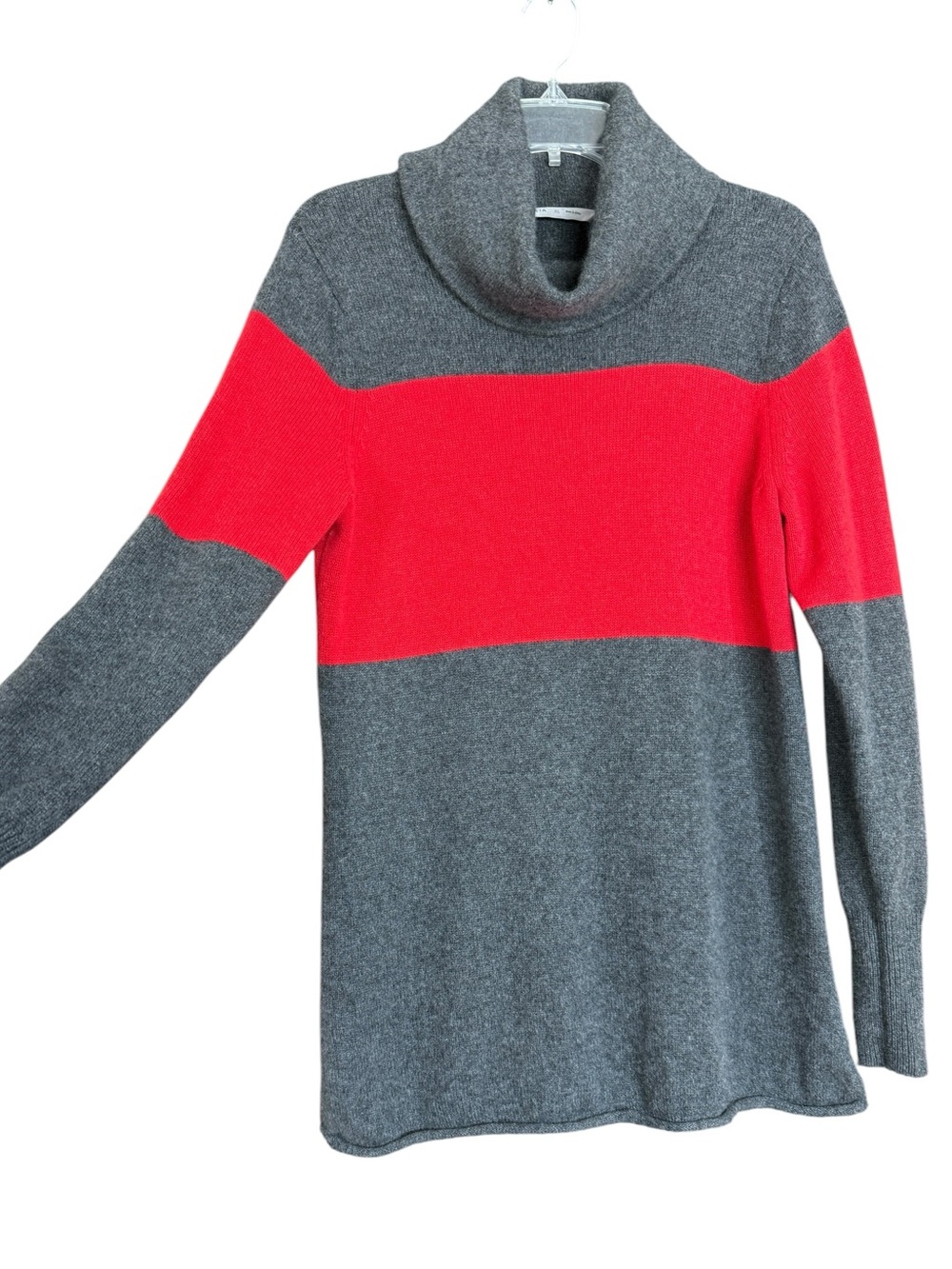 Athleta Chalet Stripe 100% Cashmere Cowl Neck Tunic Sweater Gray Red XL - Picture 5 of 9